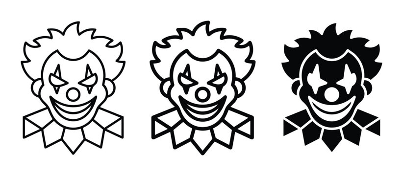 Scary Clown Faces Vector Icons, Spooky Halloween Characters, Circus Performers, Horror Themed Graphics