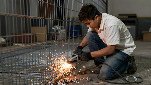 Metalworker Operating Angle Grinder