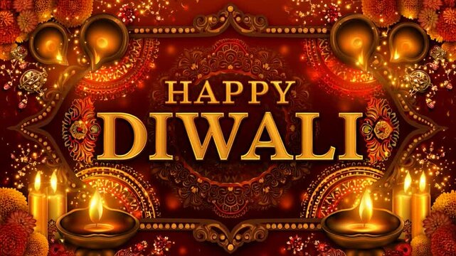 Happy Diwali and Deepavali greeting motion background featuring a traditional glowing diya lamp and festive animation.