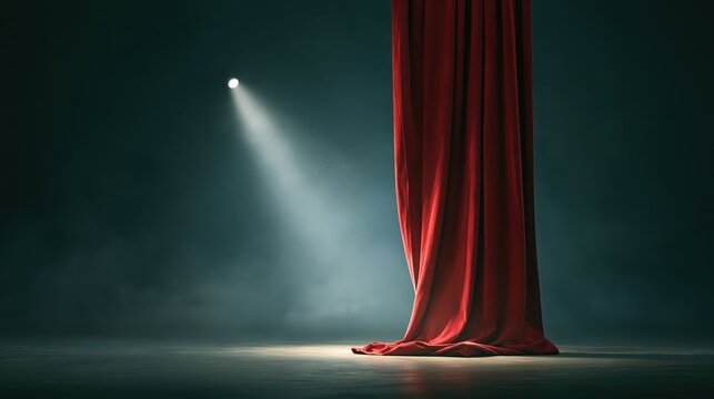Red Theater Curtain with Dramatic Spotlight Beam