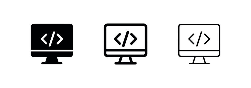 Computer Monitor Coding Icons with Brackets for Software Development