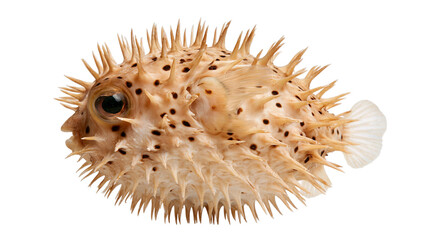 Inflated spiky pufferfish with brown spots and sharp spines © Lysander