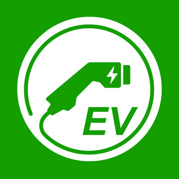 EV Charger connector icon,Electric car charging plug symbol green background