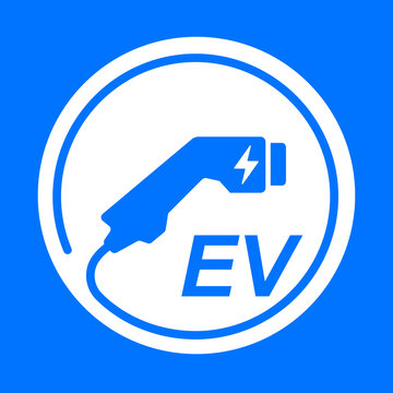EV Charger connector icon,Electric car charging plug symbol Blue  background