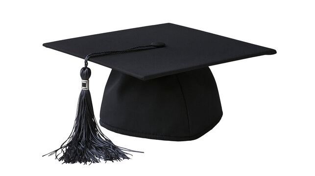 Black academic graduation cap with a matching tassel