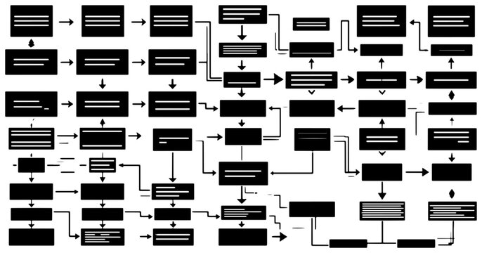 Complex Flowchart Diagram, Business Process Mapping, System Logic Flow, Technical Workflow Illustration, Data Structure Visualization