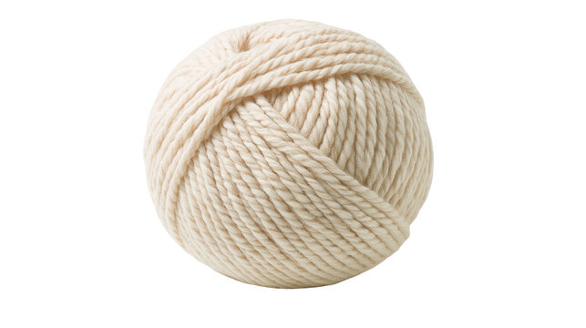 Cream colored round ball of thick woolen yarn for knitting and crochet projects