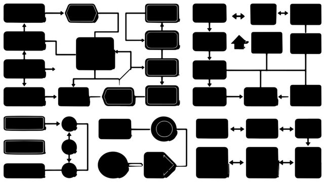 Abstract Flowchart Elements, Business Process Diagrams, and Workflow Icons Set, Vector Graphic Resources for Planning and Organization
