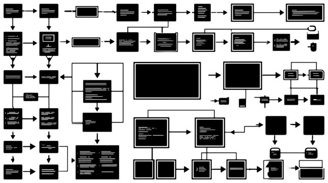 Complex Flowchart Diagram, Business Process Mapping, System Logic Flow, Technical Workflow Illustration, Data Organization Chart