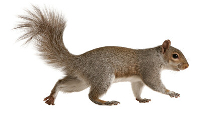 Eastern gray squirrel standing in profile with bushy tail and brown fur © Lysander