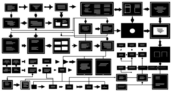 Complex Flowchart Diagram, Business Process Mapping, Workflow Visualization, Data Structure Chart, Decision Tree Logic, System Architecture Blueprint, 25 Elements
