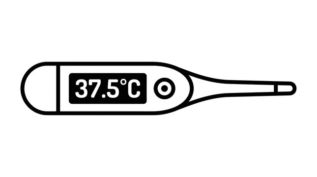 Digital Medical Thermometer Health Vector Line Art Set