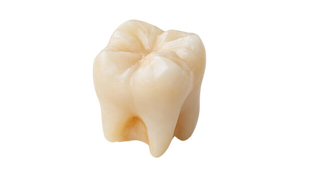 Human molar tooth with enamel surface and roots