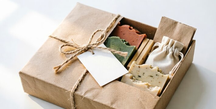 Eco-Friendly Gift Box with Natural Soaps and Cotton Pouch for Sustainable Lifestyle