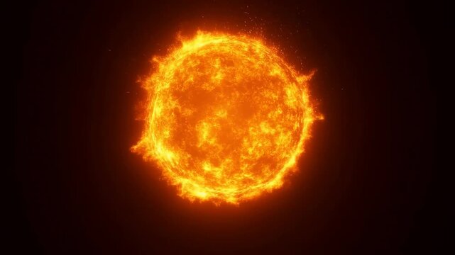 Fiery plasma sphere churns and flickers against a dark space-like background. Science education, astronomy documentaries, and space science presentations.