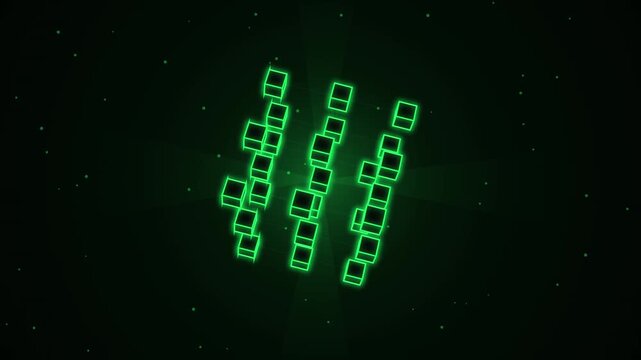 Neon Green Glowing Cubes Array Rotating In Deep Space Background For Futuristic Digital Interface
