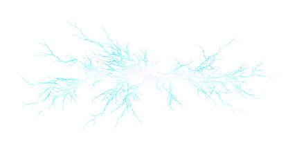 Fototapeta premium Bright cyan electric lightning bolt discharge with branching fractal patterns