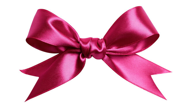 Deep pink satin ribbon bow with folded loops and notched ends