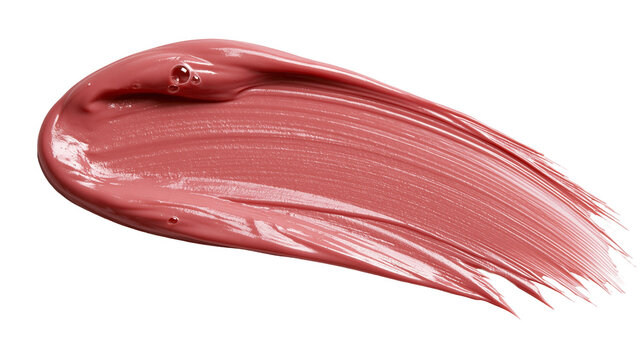 Mauve pink liquid lipstick smear with glossy texture and air bubbles