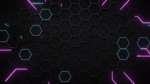 Glowing Neon Hexagon Grid Motion Graphics Background