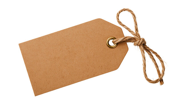 Blank brown cardboard paper price tag with rustic jute twine string bow