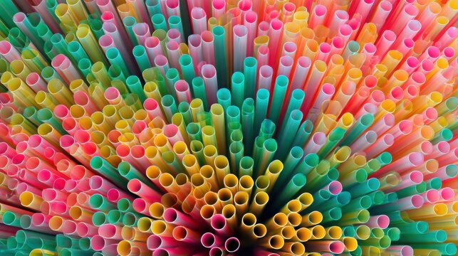 abstract background of hundreds of translucent drinking straws arranged in dense parallel layers, creating unexpected optical stripes and overlapping