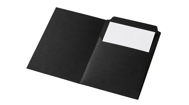 Black presentation folder with a white business card insert