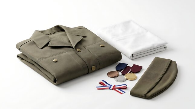 Vintage military uniform with medals and garrison cap.