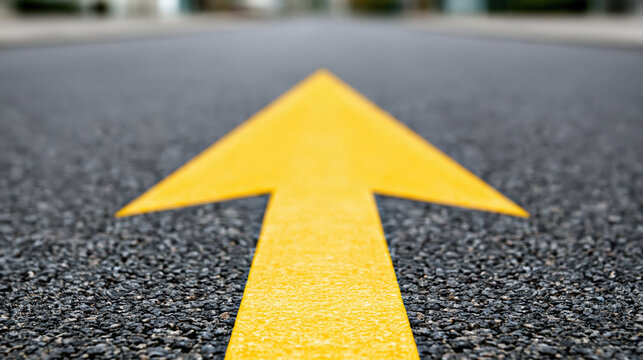 Yellow arrow road asphalt direction forward guidance lane path way perspective