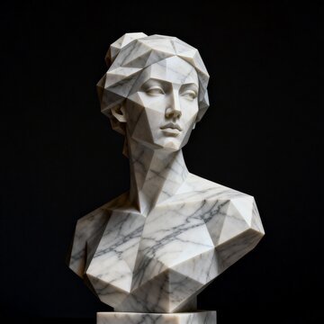 Low Poly Marble Bust of Classical Female Figure