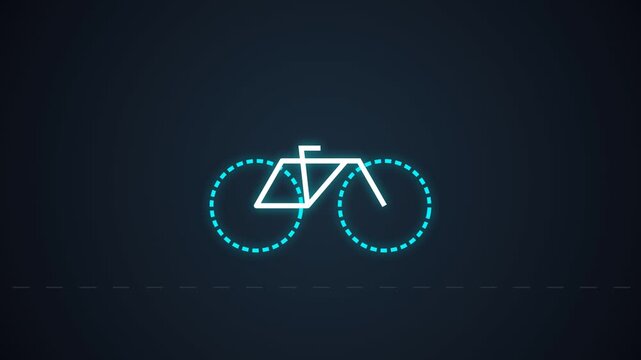 Neon bicycle icon grid animation on dark background