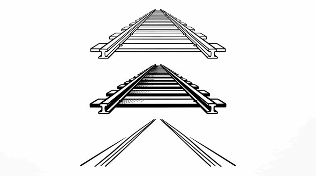 Set of three stylized railroad track icons shown in perspective and silhouette.