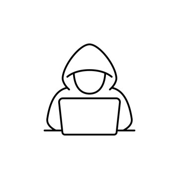 Hacker icon silhouette with hood and laptop