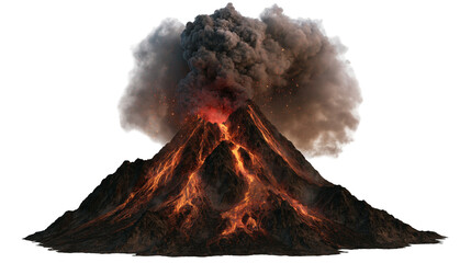Erupting volcano with flowing molten lava and massive dark smoke plume © Ari