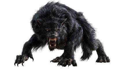 Fierce black werewolf crouching with bared teeth and sharp claws © Ari