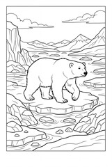 Polar bear in an Arctic landscape coloring page © Lakigraphy