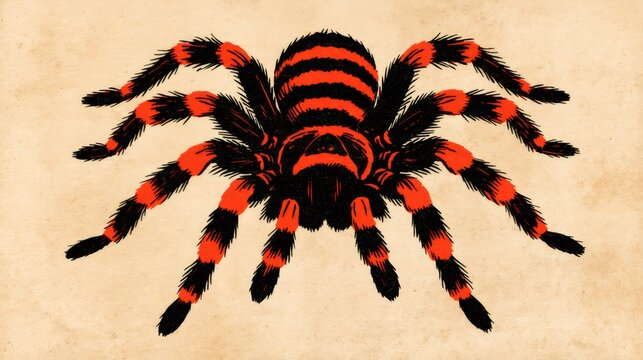 Tarantula with orange and black stripes vintage drawing