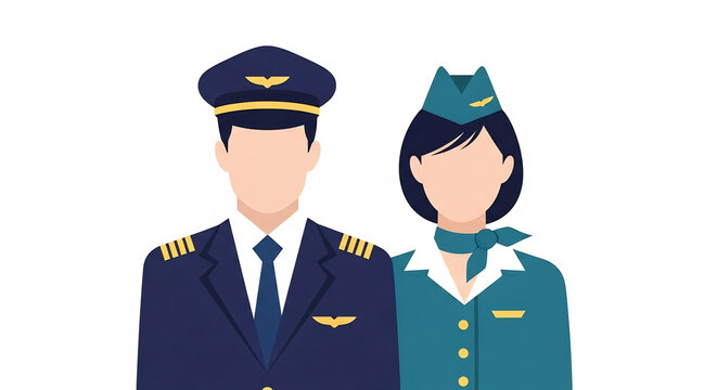 Pilot and flight attendant airline crew flat vector illustration