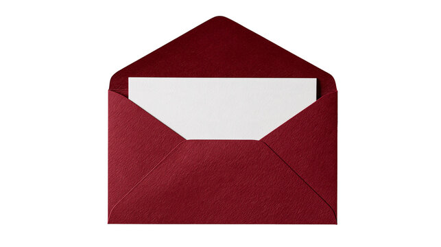 Deep red textured paper envelope with a blank white card insert