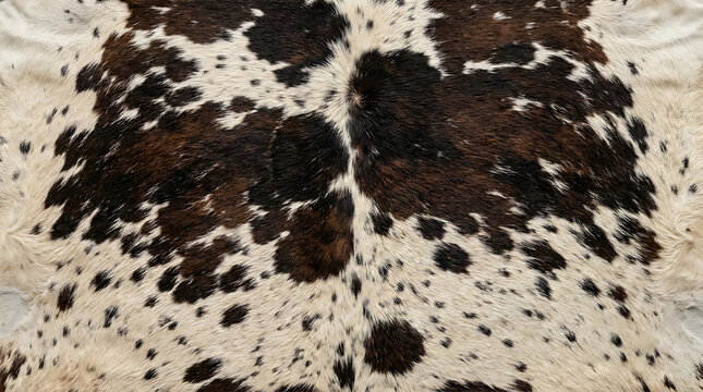 Close up view of natural cowhide leather texture with black and white spots background material detailed authentic upholstery