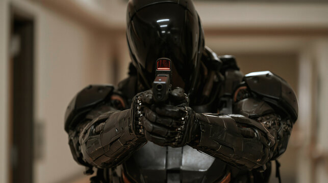 Robot militar con arma en la mano