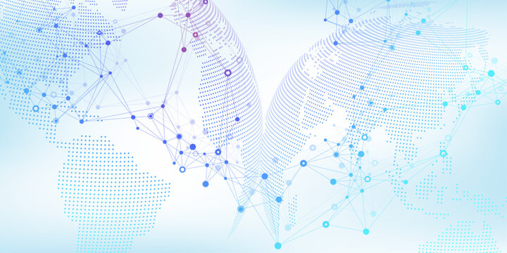 Global network connection concept. Social network communication in the global business. Big data visualization. Internet technology. Vector illustration.