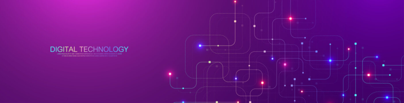 Abstract background with technology circuit board texture. Modern electronic motherboard texture. Engineering and communication concept for header, web banner, website, presentation.