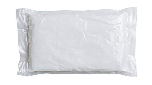 Rectangular white powder block sealed in clear plastic packaging
