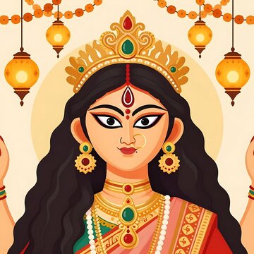 Goddess durga illustration for durga puja festival celebration