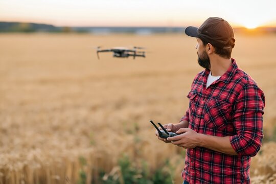 The Drone in a Golden Sunset Field Capturing an Aerial Moment