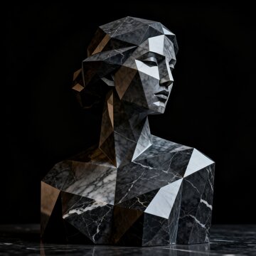 Low Poly Marble Bust of Classical Female Figure