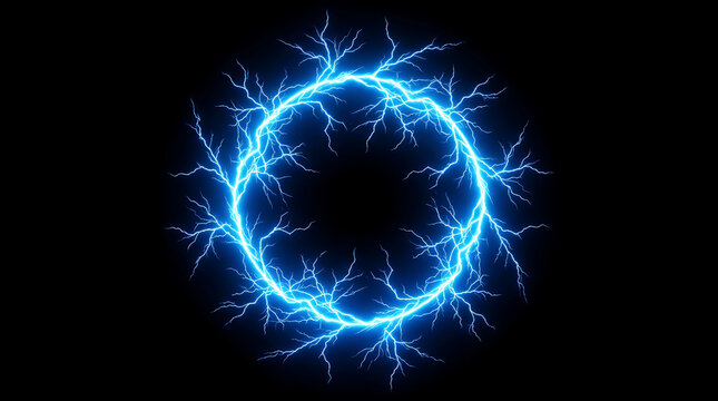 Glowing blue electric lightning circle on black background