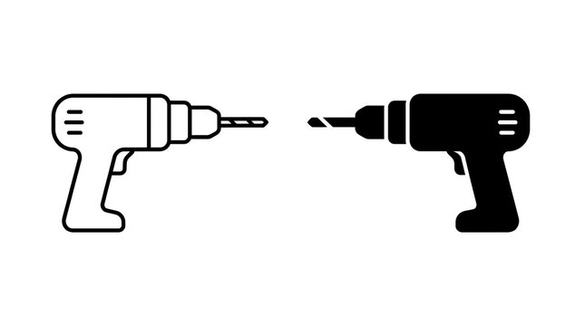 Power drill vector icon set isolated on transparent background