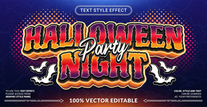 Halloween Night Party 3D editable text effect vector template for spooky celebration flyers, horror posters, club event banners, and ghost night graphics. Fully customizable graphic style.
